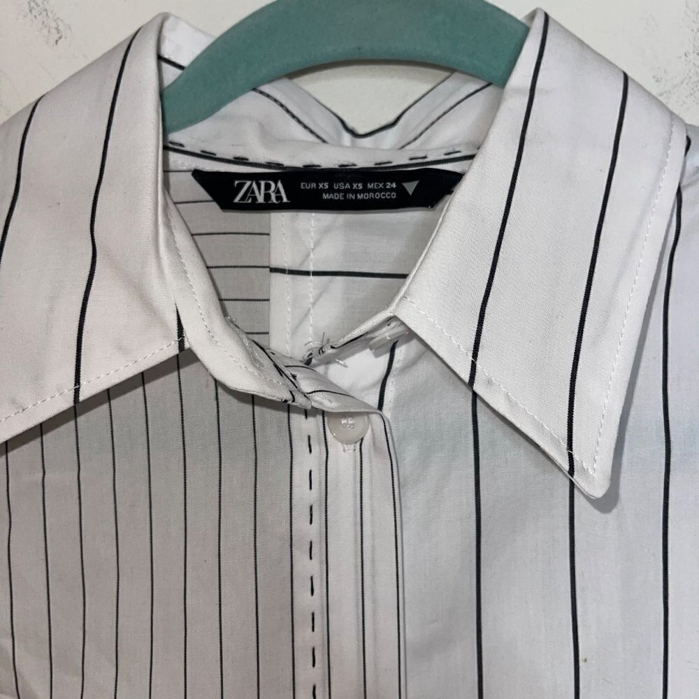 Zara Womens Shirt Size XS White Black Striped Oversized Asymmetrical Cotton - Picture 8 of 10